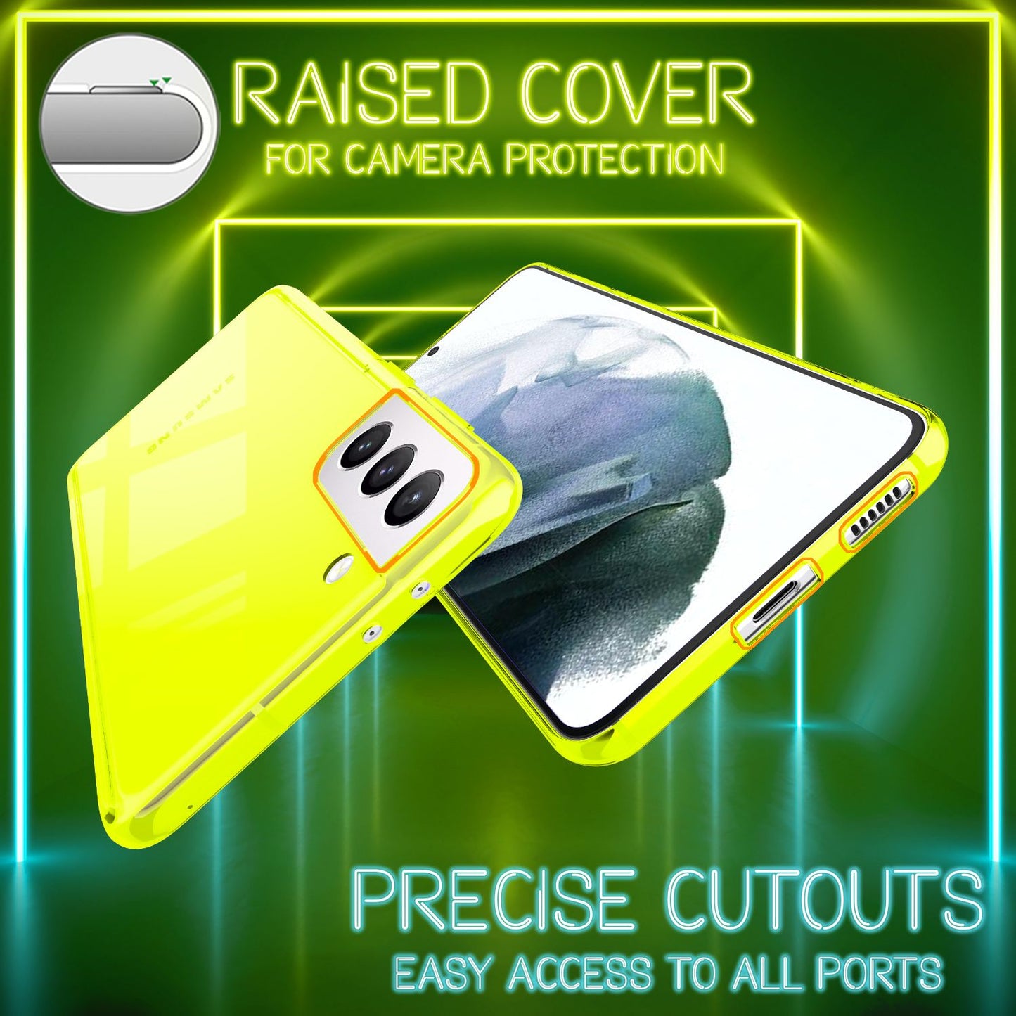 NALIA Neon Transparent Silikon Hülle S21 - Neonfarben, Passform Galaxy S21, Material Silikon