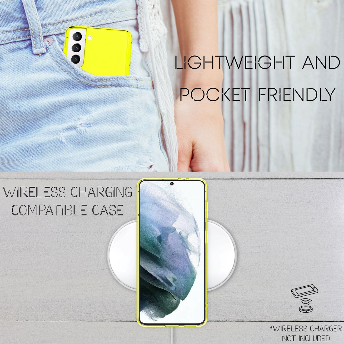 NALIA Neon Transparent Silikon Hülle S21 - Neonfarben, Passform Galaxy S21, Material Silikon