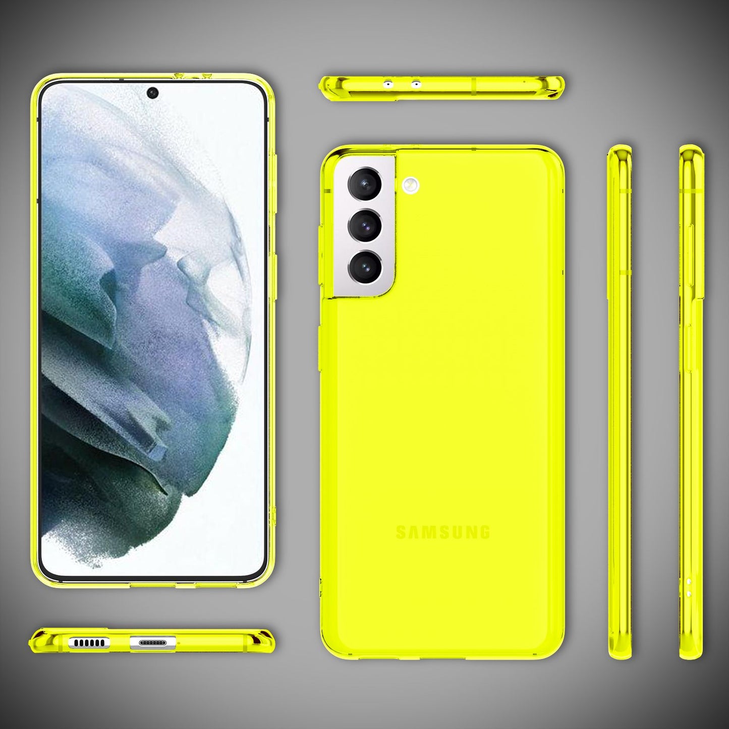 NALIA Neon Transparent Silikon Hülle S21 - Neonfarben, Passform Galaxy S21, Material Silikon
