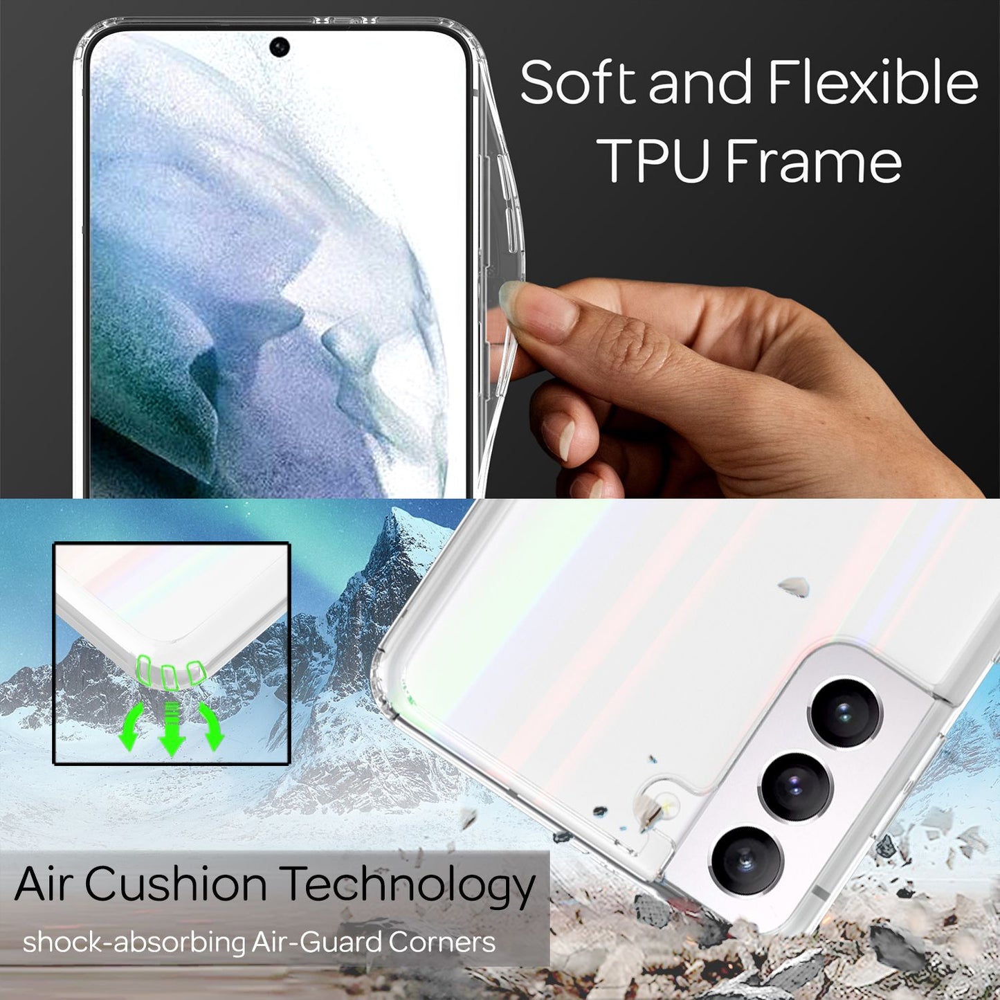 NALIA Hartglas Case für Samsung Galaxy S21, Transparent Regenbogen Case Cover