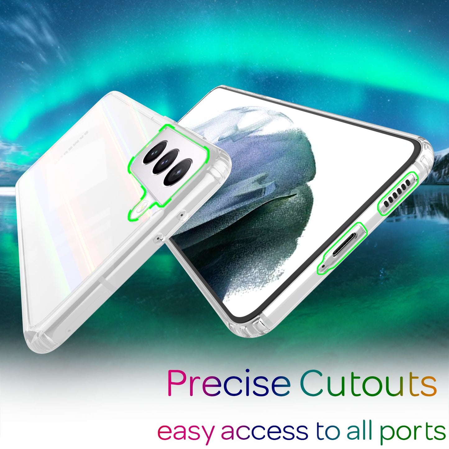 NALIA Hartglas Case für Samsung Galaxy S21, Transparent Regenbogen Case Cover