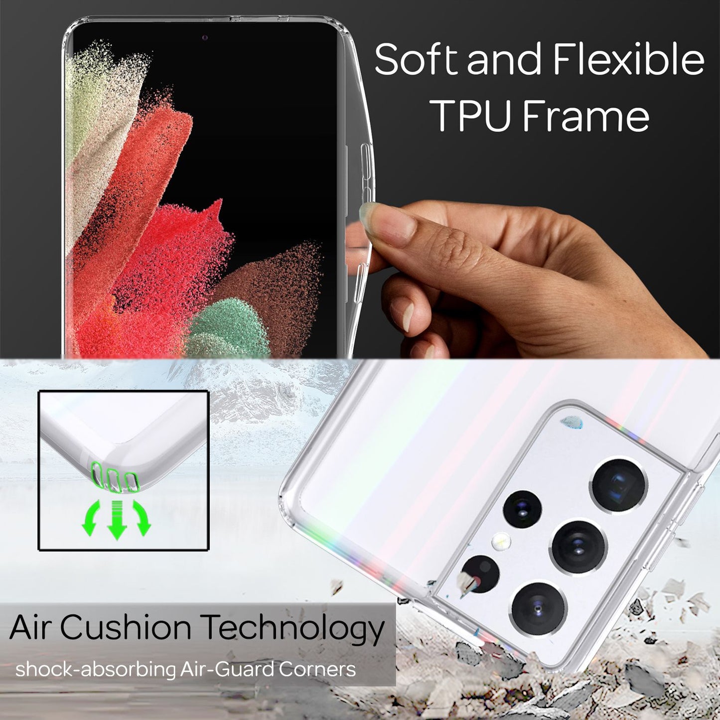 NALIA Glas Case für Samsung Galaxy S21 Ultra, Transparent Regenbogen Case Cover