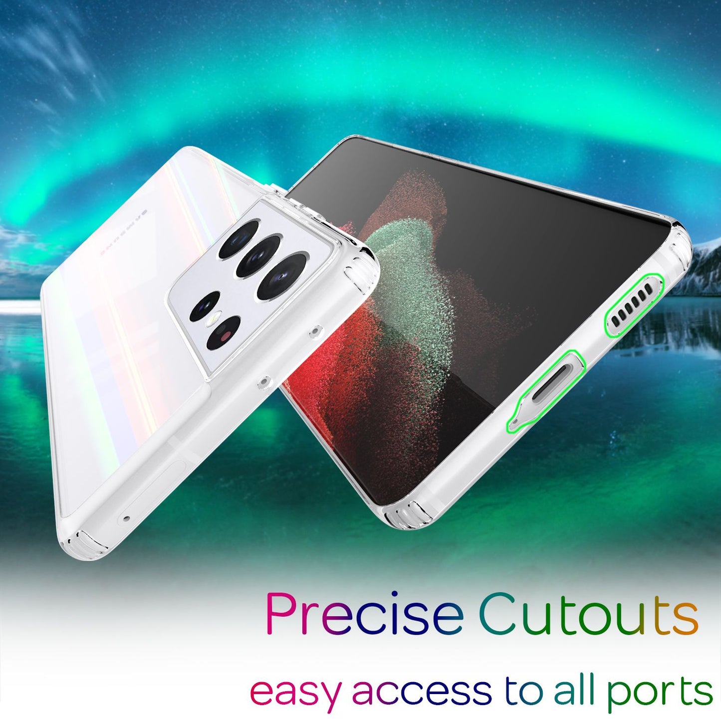 NALIA Glas Case für Samsung Galaxy S21 Ultra, Transparent Regenbogen Case Cover