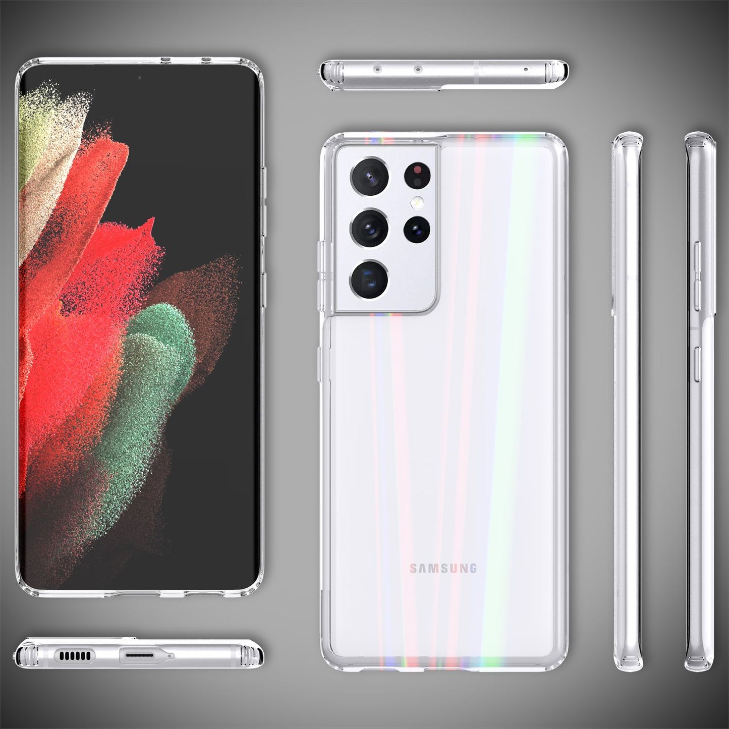 NALIA Glas Case für Samsung Galaxy S21 Ultra, Transparent Regenbogen Case Cover