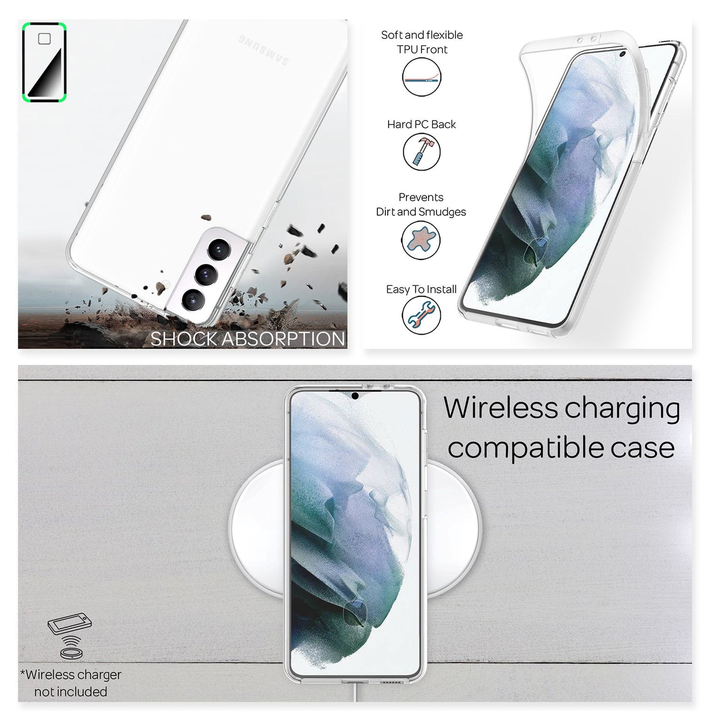 NALIA 360 Grad Handy Hülle für Samsung Galaxy S21, Transparent Cover Case Etui