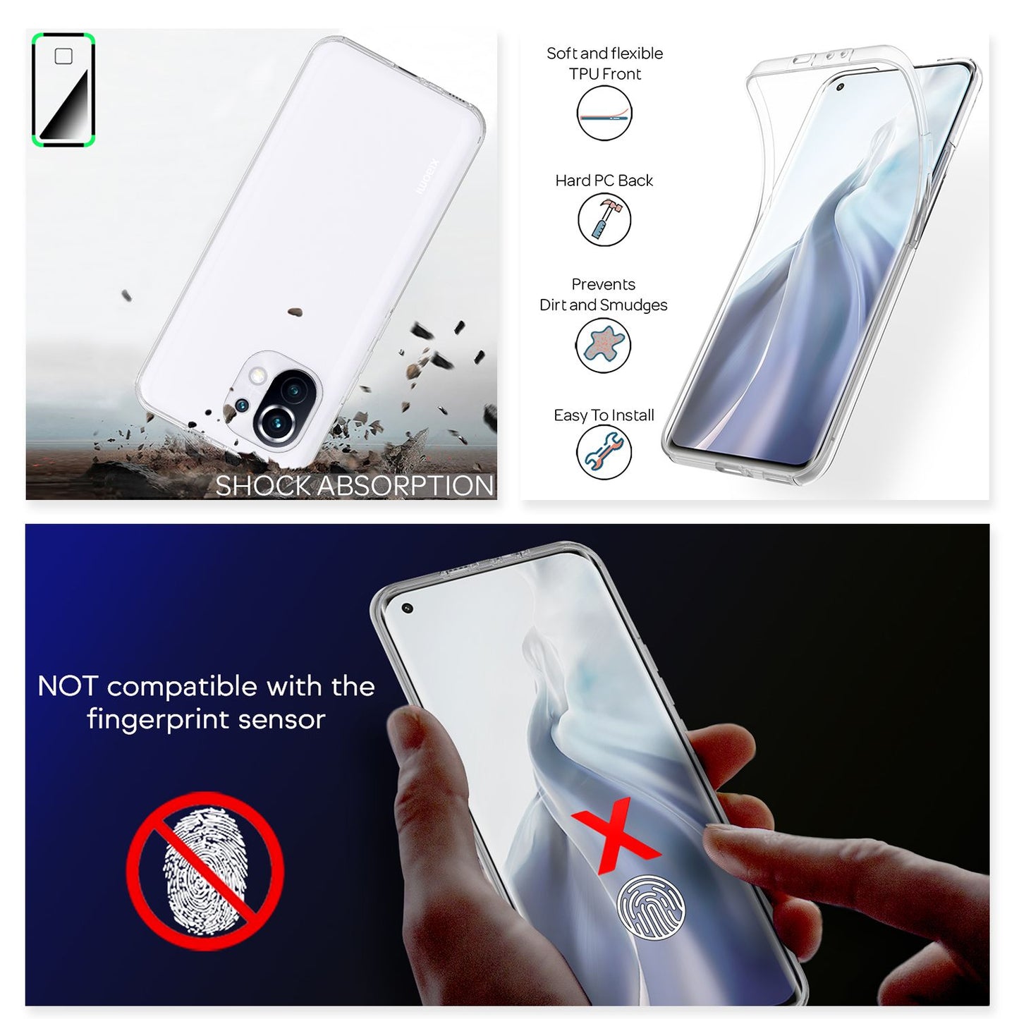 NALIA 360 Grad Handy Hülle für Xiaomi Mi 11 5G, Transparent Case vorne hinten