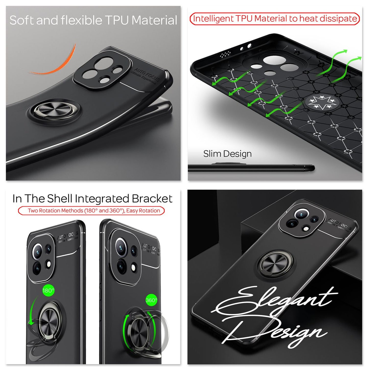 NALIA Ring Handyhülle für Xiaomi Mi 11 5G, Silikon Cover Schutz Tasche Case Etui