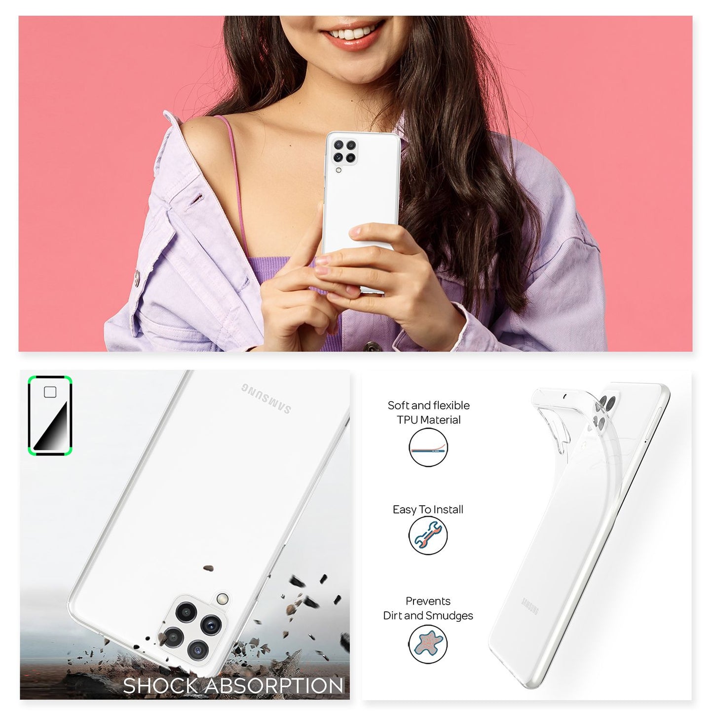 NALIA Klare Silikon Handy Hülle für Samsung Galaxy A22, Transparent Cover Case