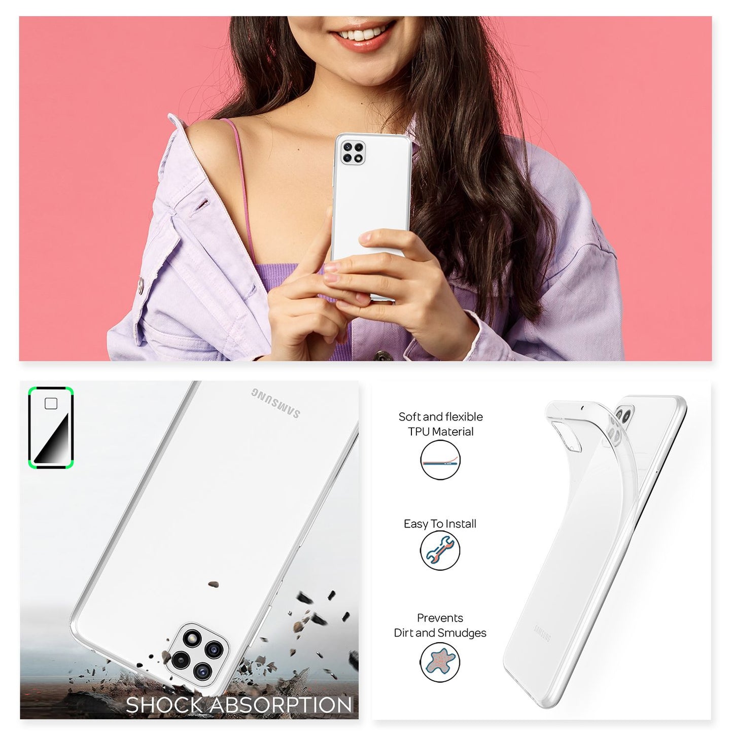 NALIA Silikon Handy Hülle AirFlex Klarheit - Abmessungen 0,8mm Dicke, Kompatibel Galaxy A22 5G