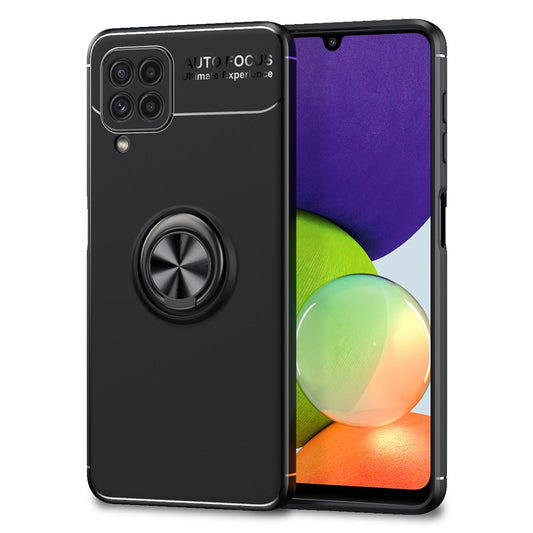 NALIA Matt-Schwarze Ringhülle für Samsung Galaxy A22, 360° Ring für Standfunktion