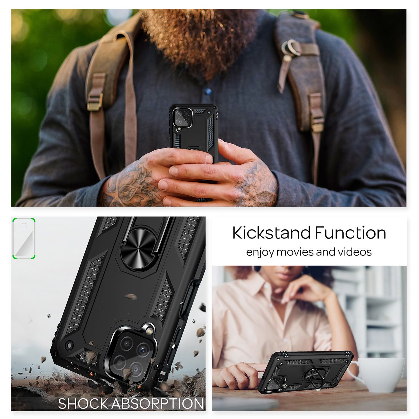 NALIA Military-Style Ringhülle für Samsung Galaxy A22, Extrem Schützend Stoßfest