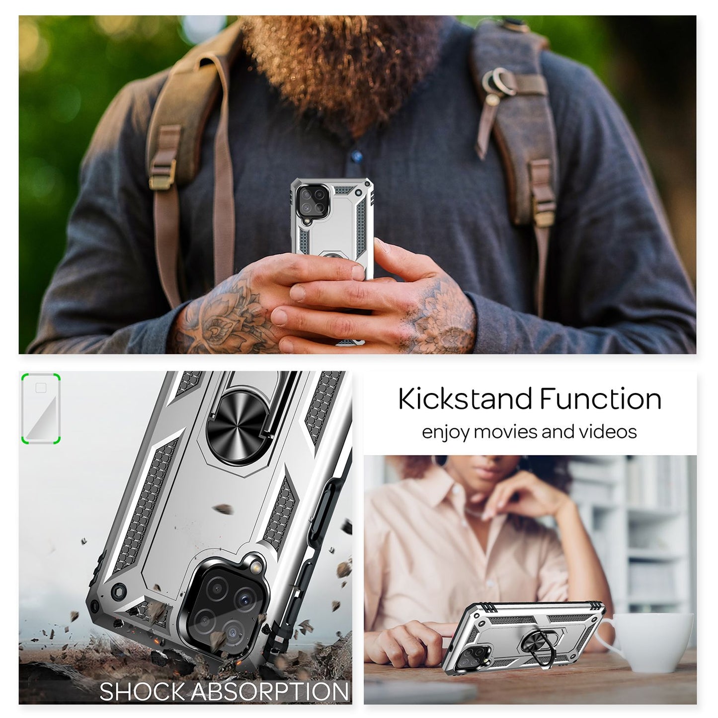 NALIA Military-Style Ringhülle für Samsung Galaxy A22, Extrem Schützend Stoßfest