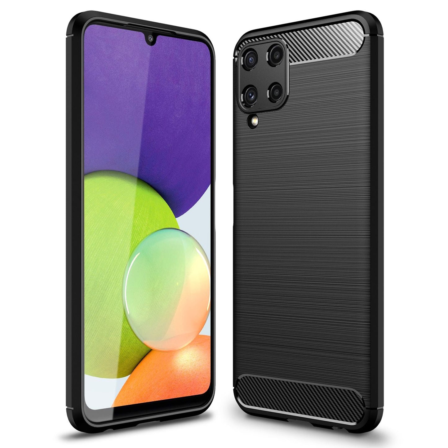 NALIA Carbon Look Case für Samsung Galaxy A22, Matt-Schwarze Silikonhülle Cover