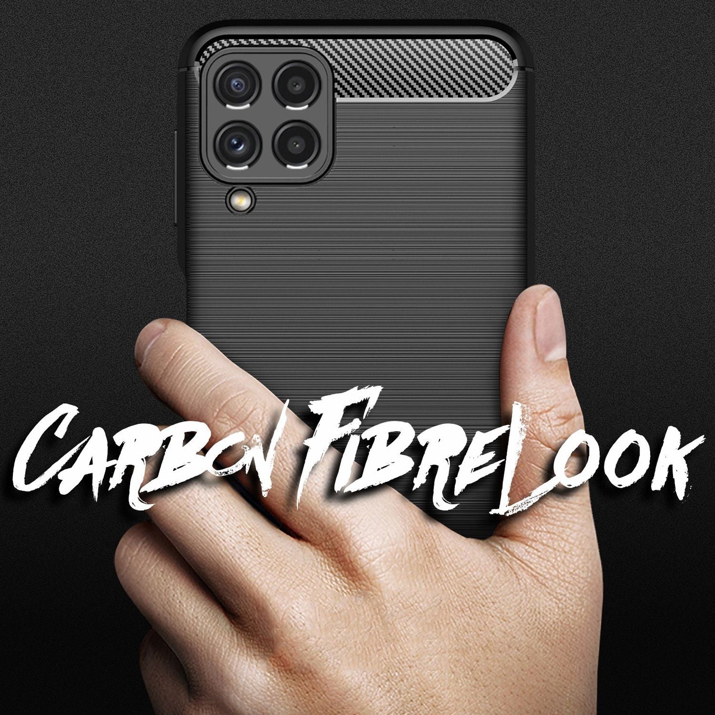 NALIA Carbon Look Case für Samsung Galaxy A22, Matt-Schwarze Silikonhülle Cover