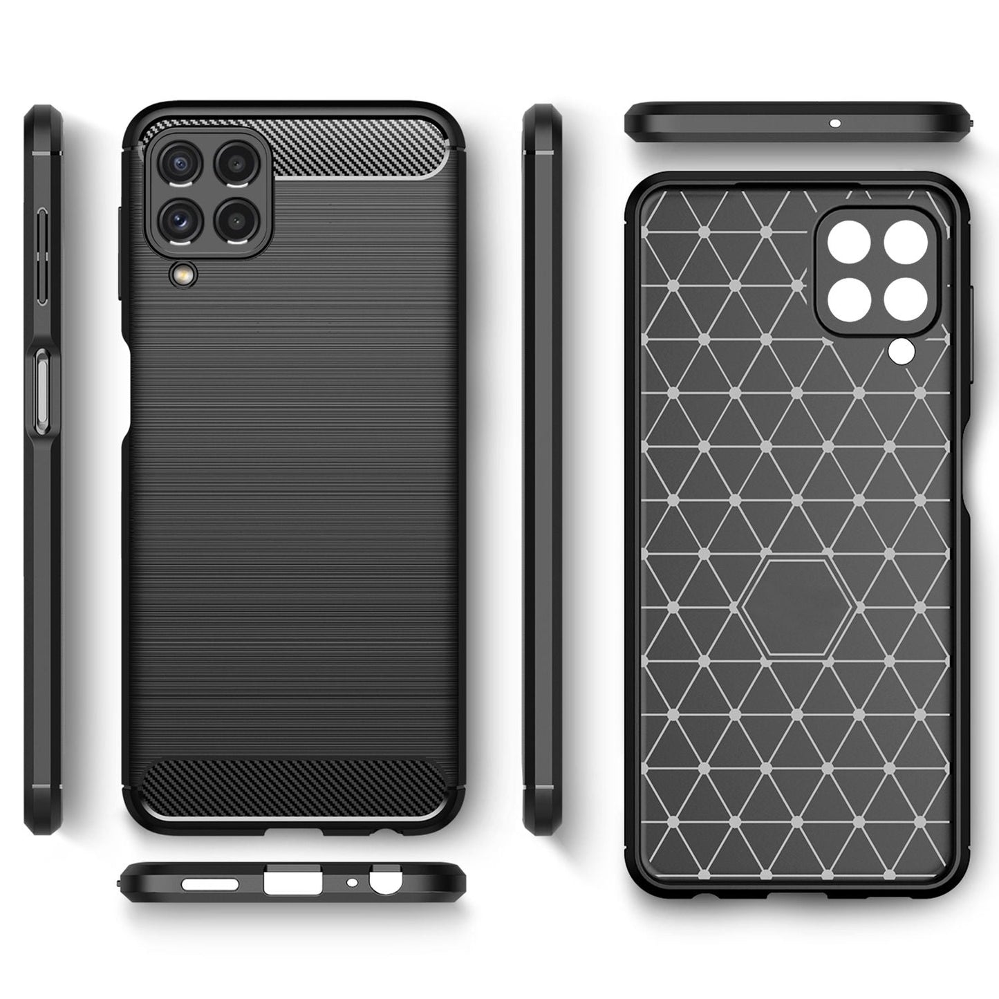 NALIA Carbon Look Case für Samsung Galaxy A22, Matt-Schwarze Silikonhülle Cover