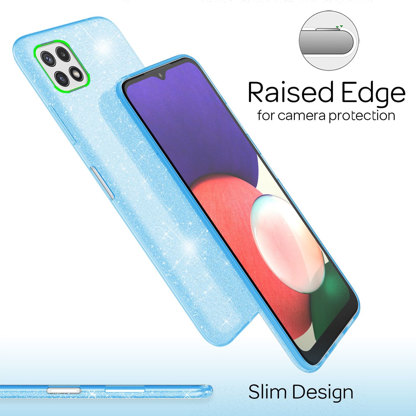 NALIA Robuste Glitzerhülle für Samsung Galaxy A22 5G, Stoßfest Glänzend, Verstärkte Silikonhülle