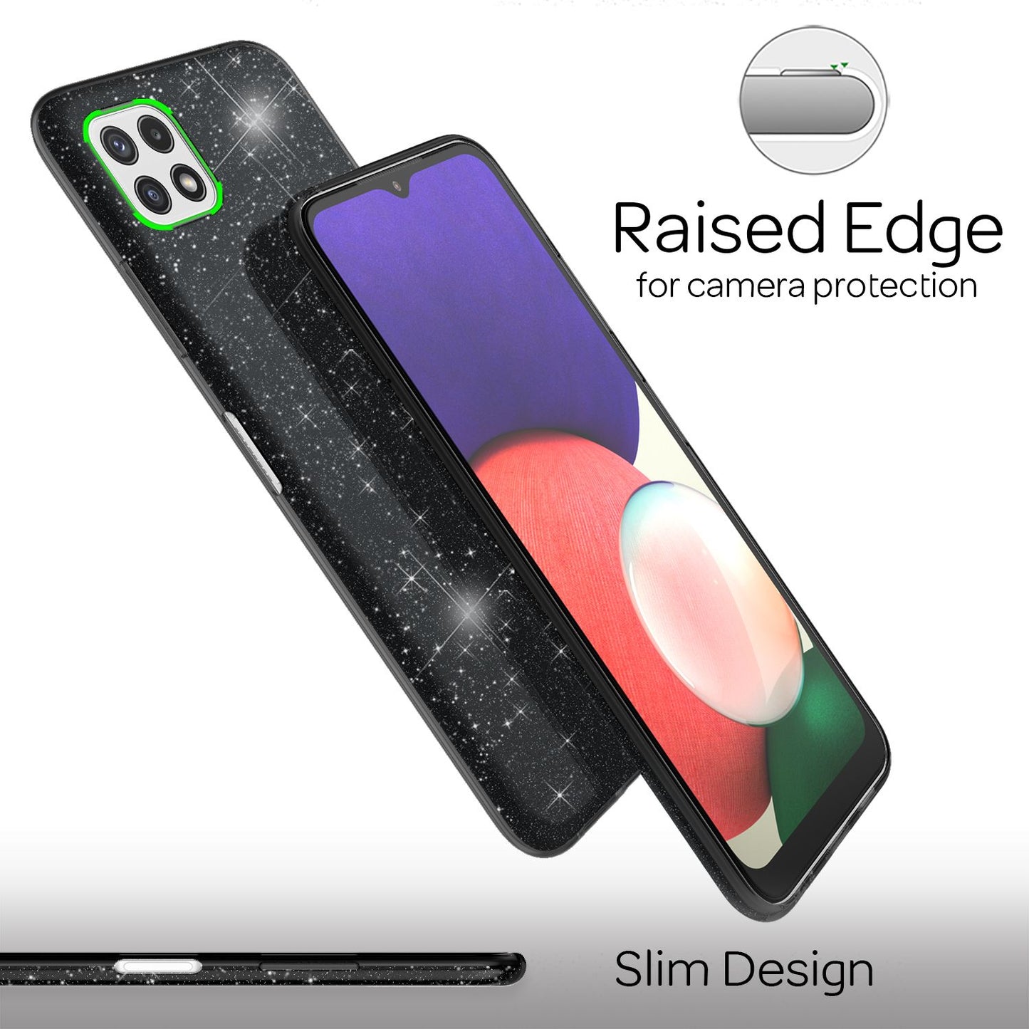 NALIA Robuste Glitzerhülle für Samsung Galaxy A22 5G, Stoßfest Glänzend, Verstärkte Silikonhülle