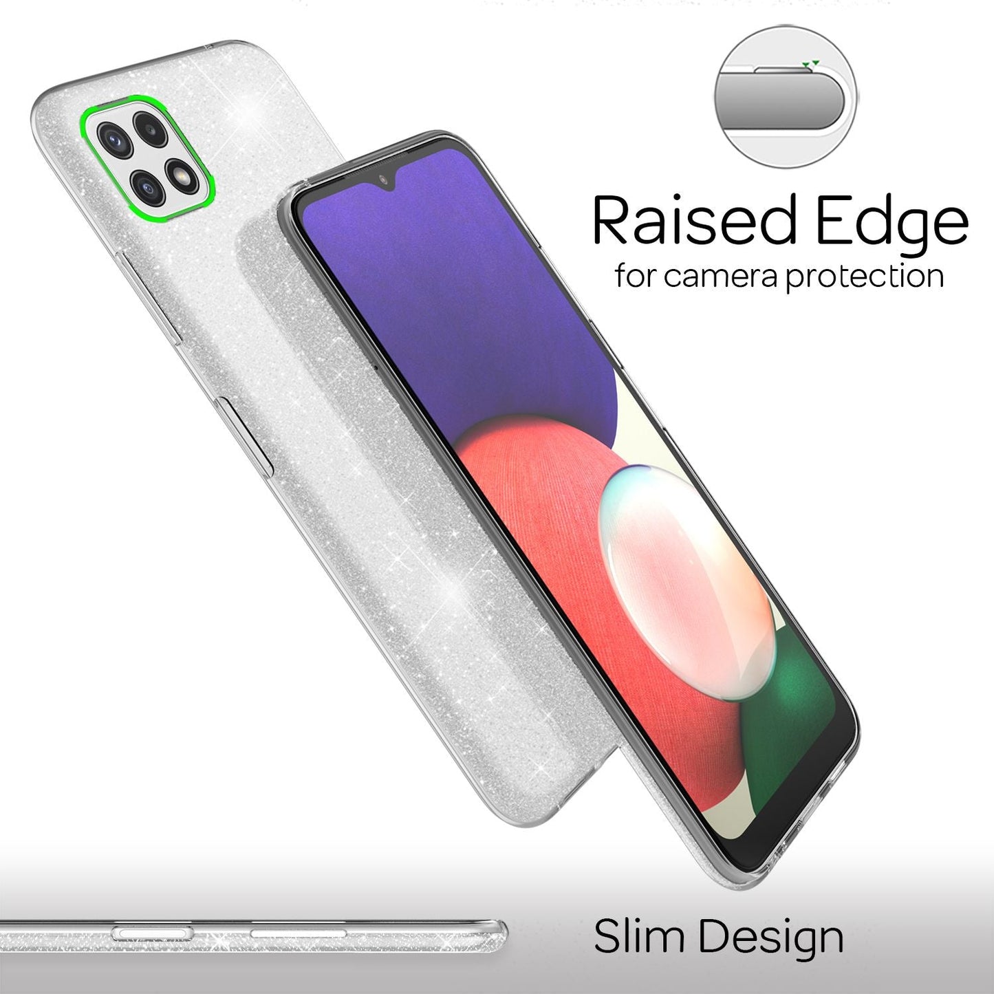 NALIA Robuste Glitzerhülle für Samsung Galaxy A22 5G, Stoßfest Glänzend, Verstärkte Silikonhülle