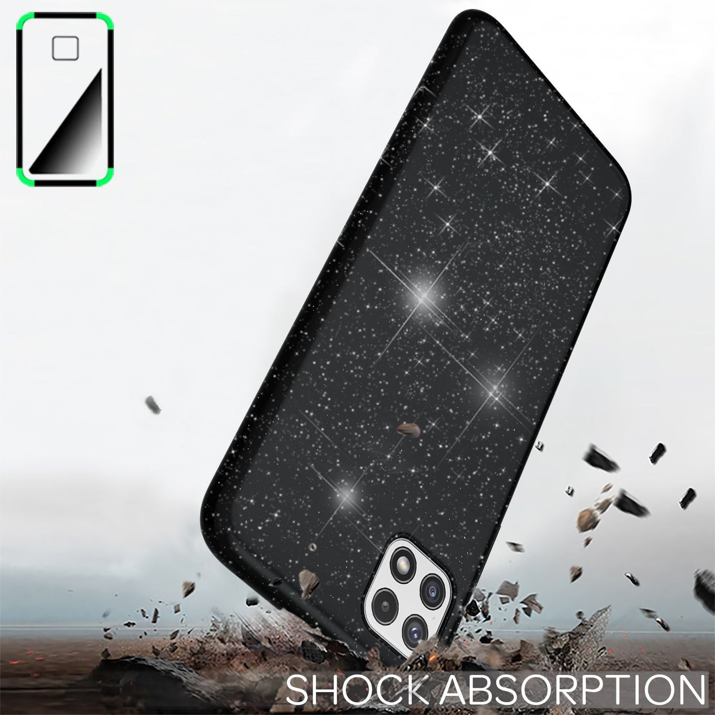 NALIA Robuste Glitzerhülle für Samsung Galaxy A22 5G, Stoßfest Glänzend, Verstärkte Silikonhülle