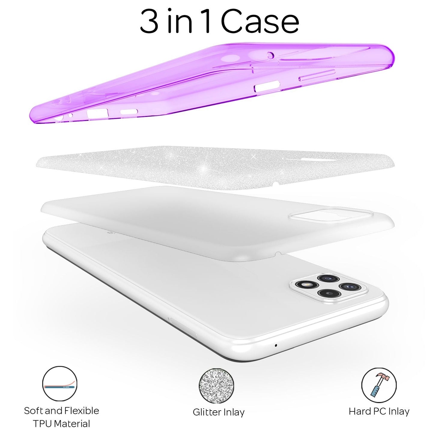 NALIA Robuste Glitzerhülle für Samsung Galaxy A22 5G, Stoßfest Glänzend, Verstärkte Silikonhülle