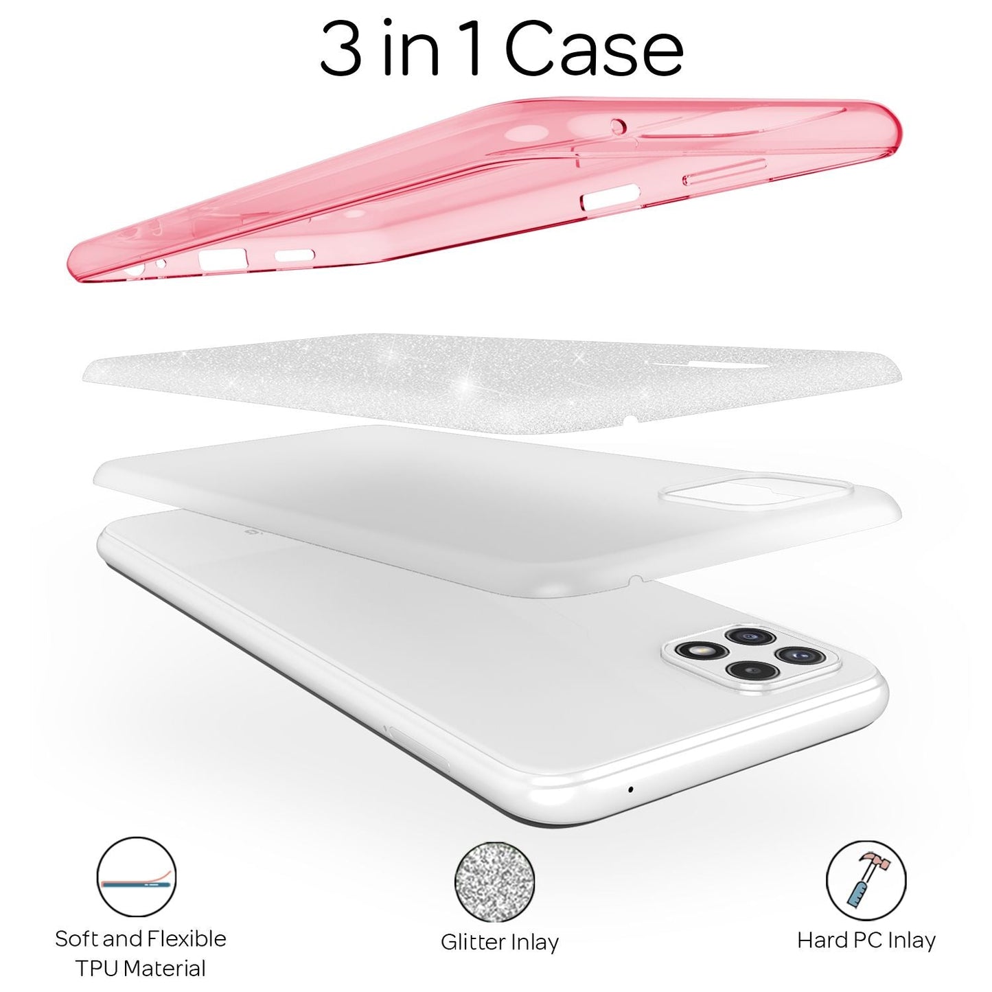 NALIA Robuste Glitzerhülle für Samsung Galaxy A22 5G, Stoßfest Glänzend, Verstärkte Silikonhülle