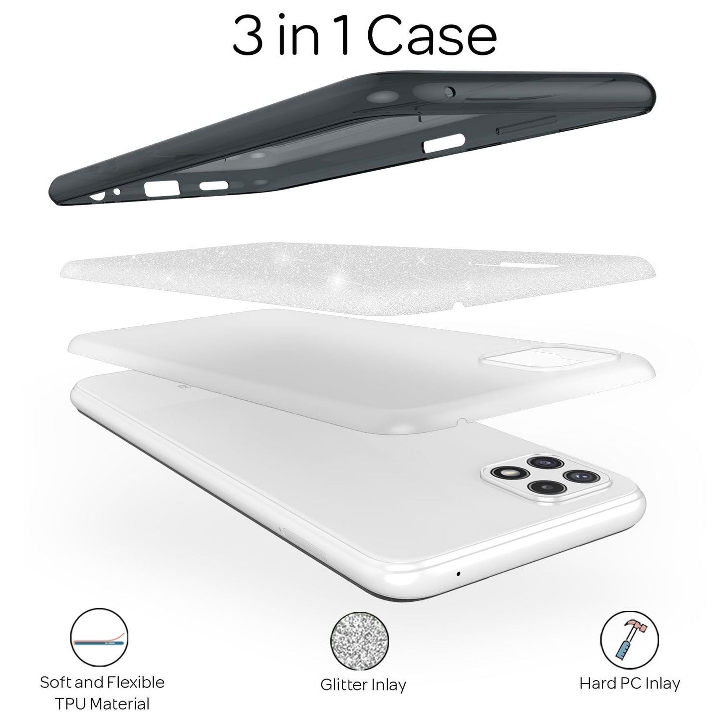 NALIA Robuste Glitzerhülle für Samsung Galaxy A22 5G, Stoßfest Glänzend, Verstärkte Silikonhülle