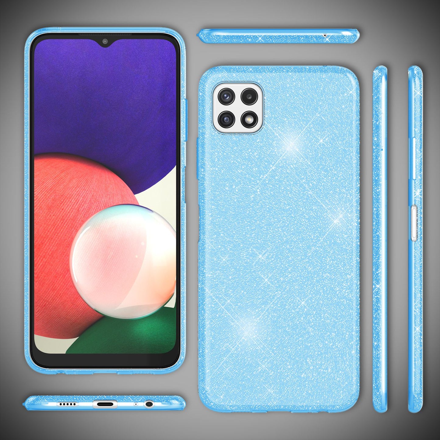 NALIA Robuste Glitzerhülle für Samsung Galaxy A22 5G, Stoßfest Glänzend, Verstärkte Silikonhülle