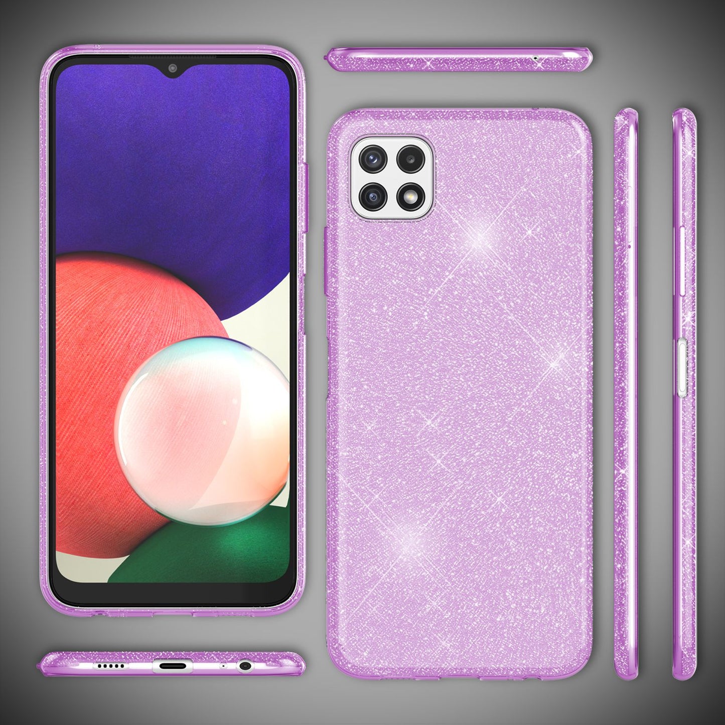 NALIA Robuste Glitzerhülle für Samsung Galaxy A22 5G, Stoßfest Glänzend, Verstärkte Silikonhülle