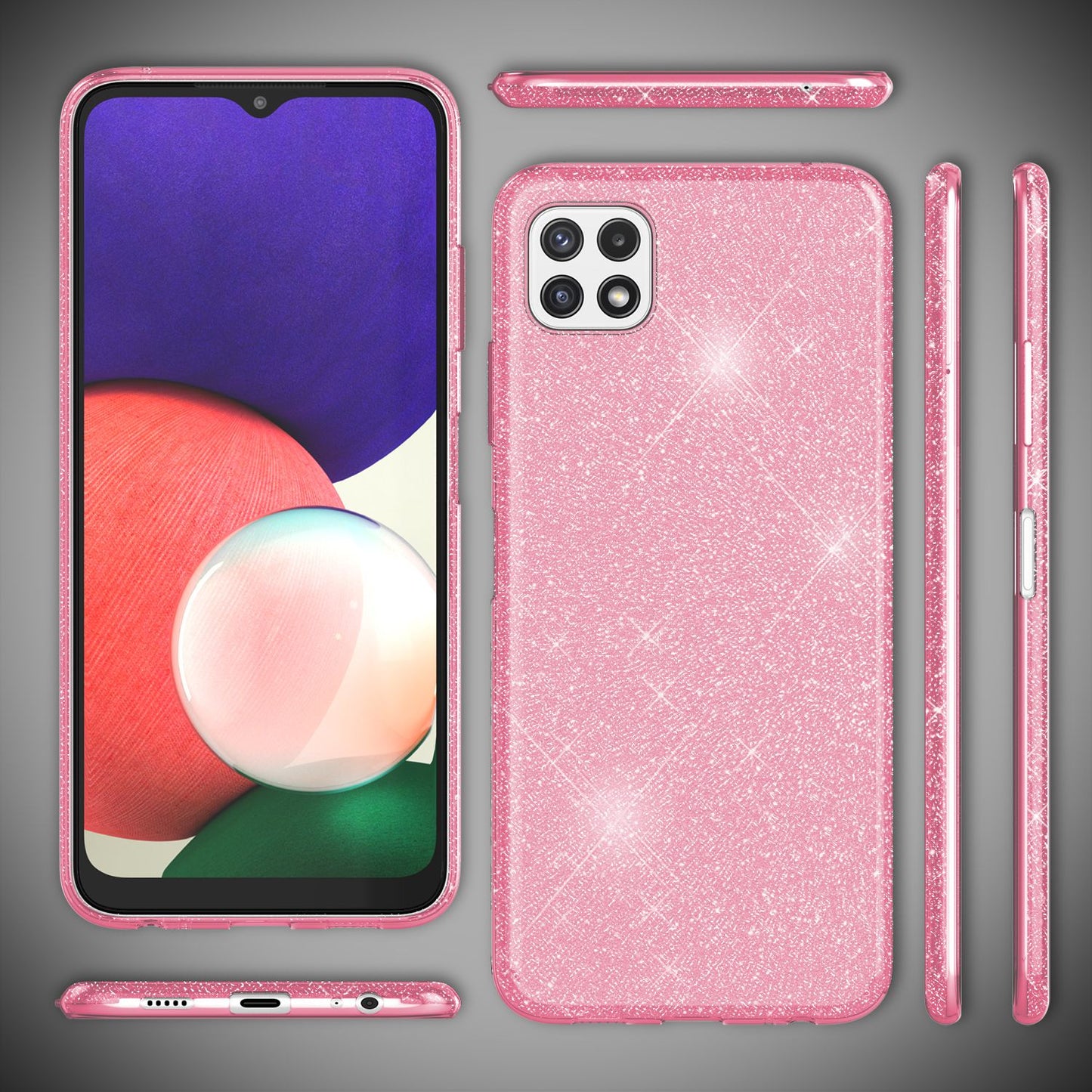 NALIA Robuste Glitzerhülle für Samsung Galaxy A22 5G, Stoßfest Glänzend, Verstärkte Silikonhülle