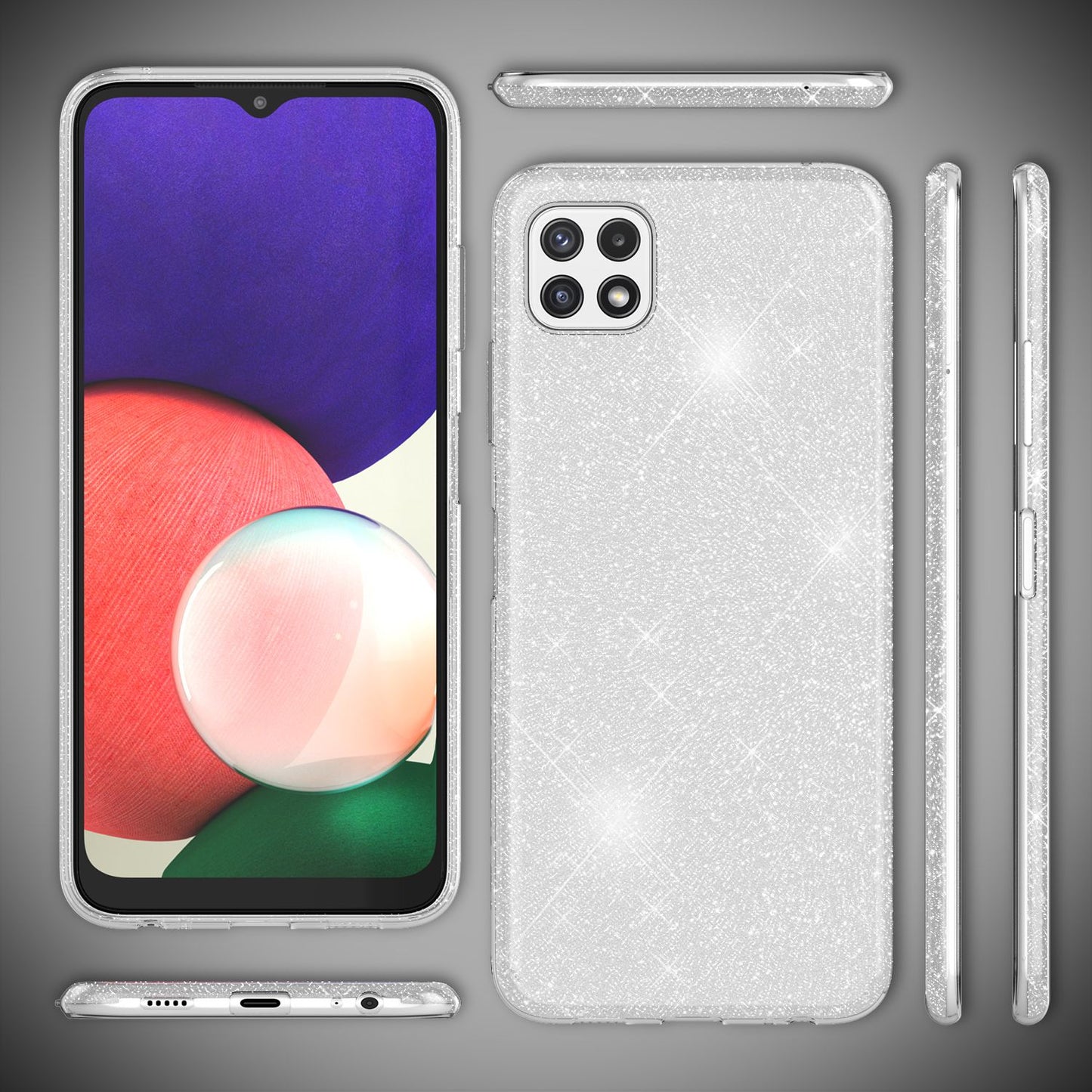 NALIA Robuste Glitzerhülle für Samsung Galaxy A22 5G, Stoßfest Glänzend, Verstärkte Silikonhülle