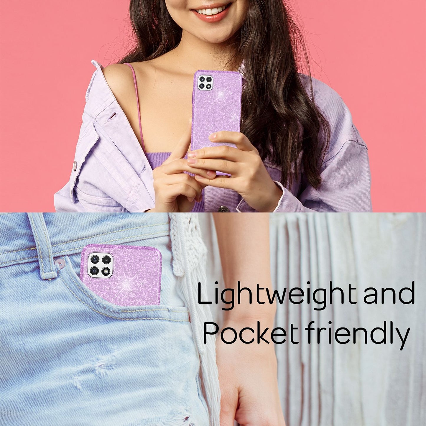 NALIA Robuste Glitzerhülle für Samsung Galaxy A22 5G, Stoßfest Glänzend, Verstärkte Silikonhülle