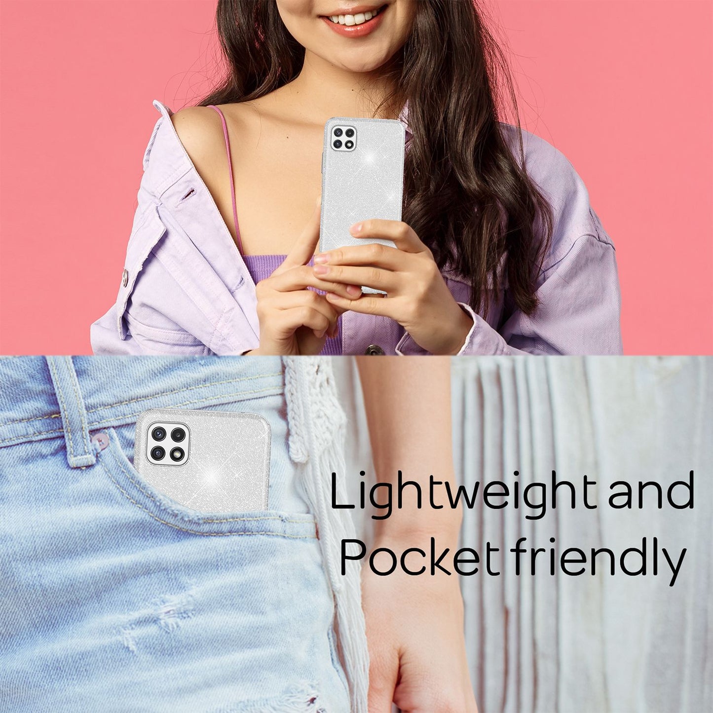 NALIA Robuste Glitzerhülle für Samsung Galaxy A22 5G, Stoßfest Glänzend, Verstärkte Silikonhülle