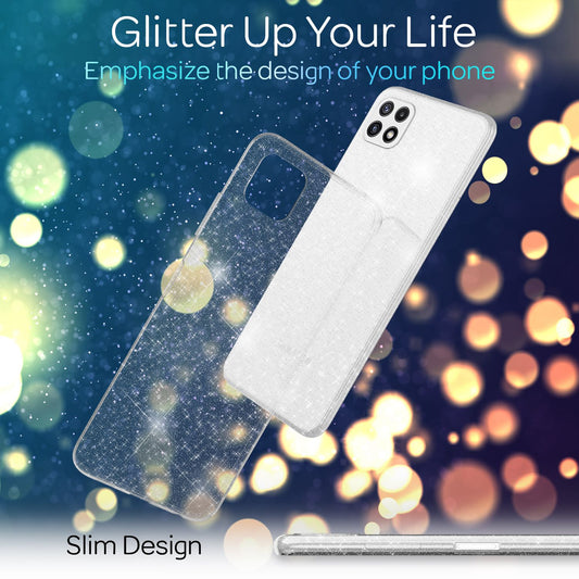 Husă NALIA Clear Glitter Diamond pentru Galaxy A22 5G - Transparentă, Nu se îngălbenește, Subțire
