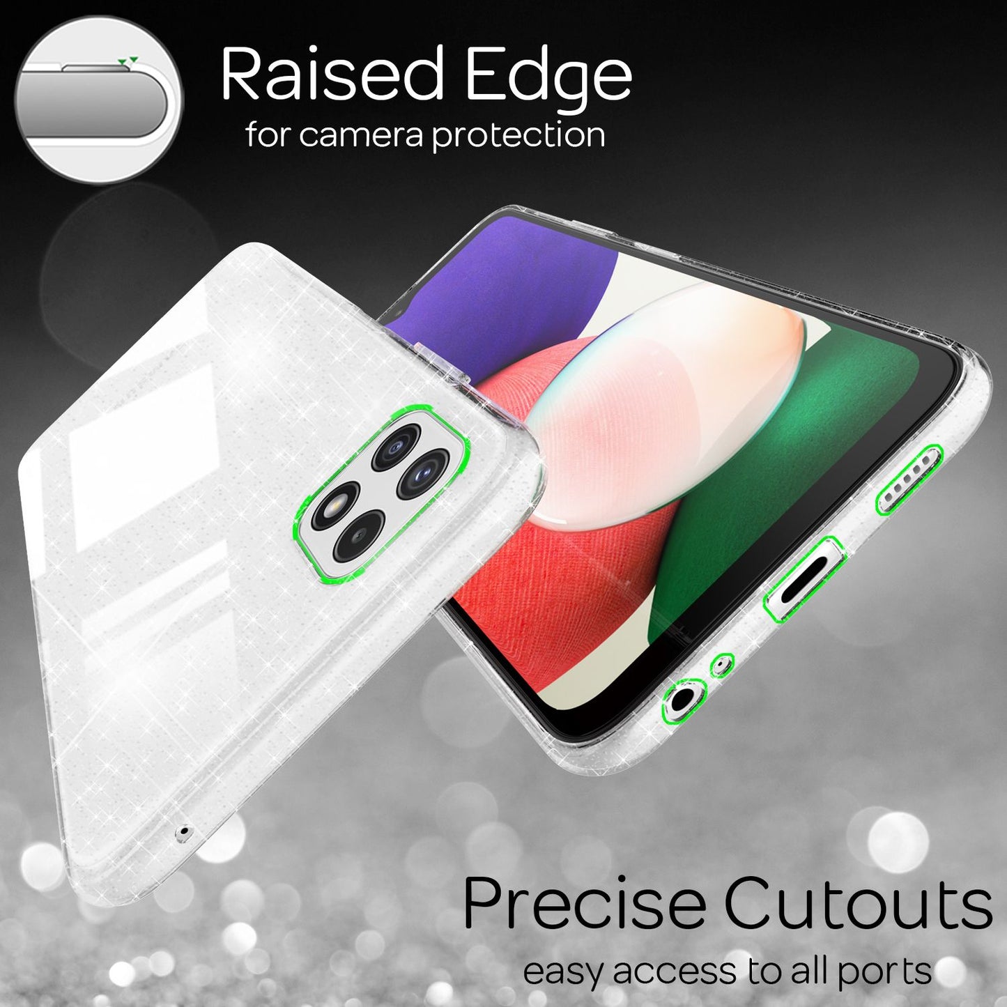 NALIA Klare Glitzerhülle Diamant Cover Galaxy A22 5G - Transparent Vergilbungsfrei Dünn