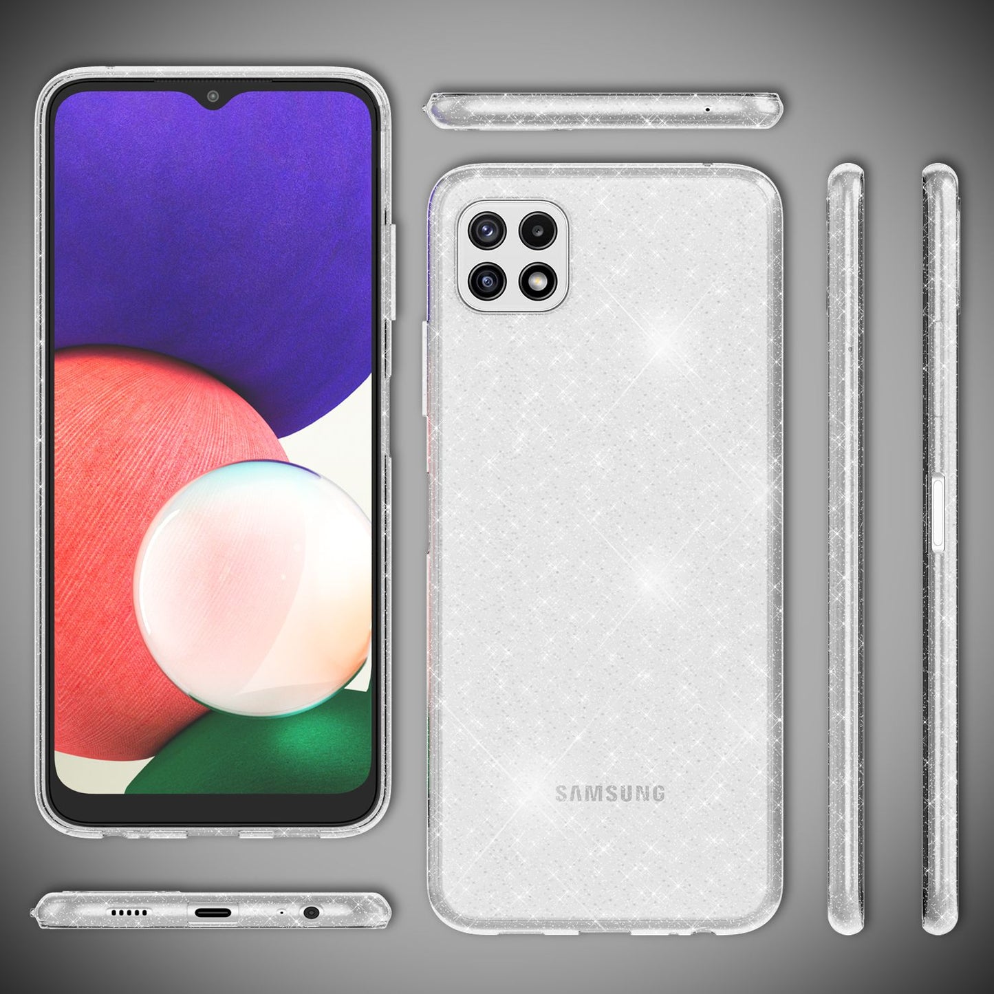 NALIA Klare Glitzerhülle Diamant Cover Galaxy A22 5G - Transparent Vergilbungsfrei Dünn