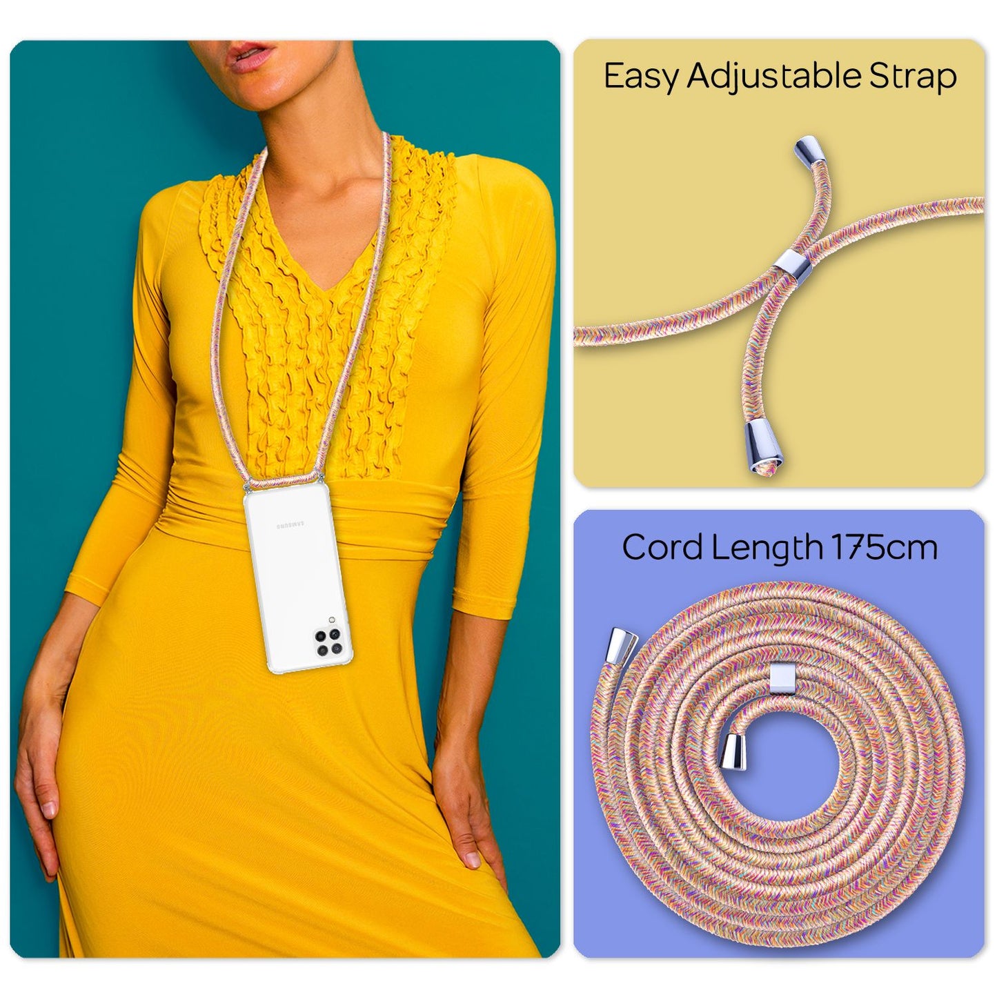 NALIA Hangit Transparente Hülle Mit Kette - A22 Kompatibel, Vergilbungsfrei