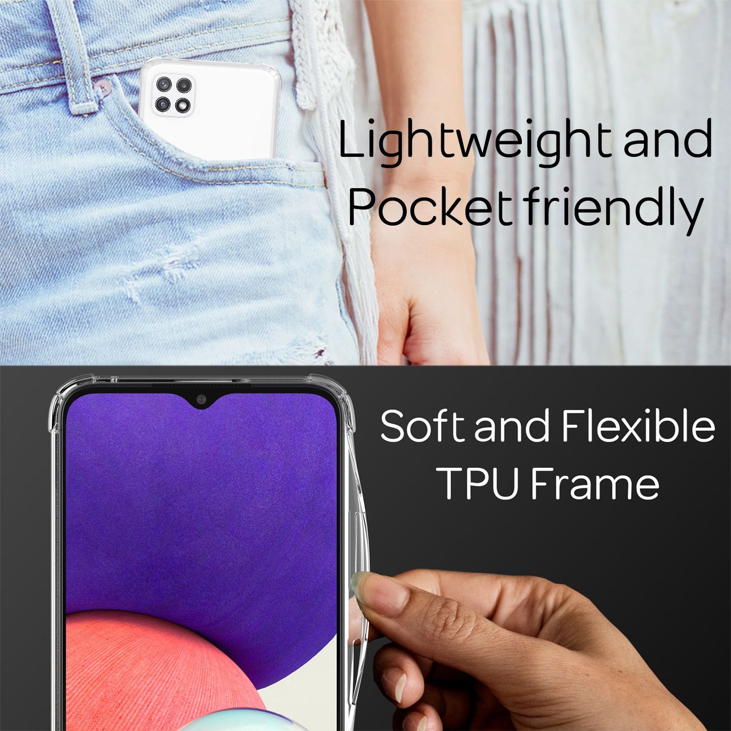 NALIA Galaxy A22 5G Transparente Hülle Mit Kette - Kompatibel, TPU Material, Robuste Schutzhülle