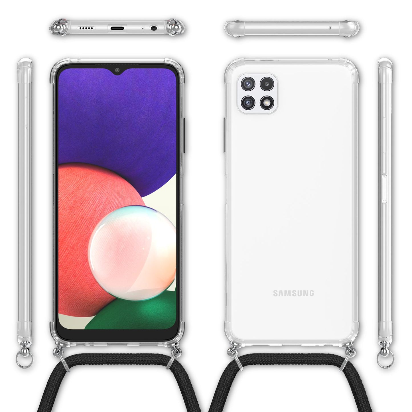 NALIA Galaxy A22 5G Transparente Hülle Mit Kette - Kompatibel, TPU Material, Robuste Schutzhülle