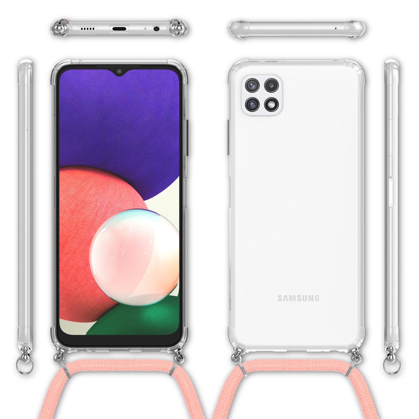 NALIA Galaxy A22 5G Transparente Hülle Mit Kette - Kompatibel, TPU Material, Robuste Schutzhülle