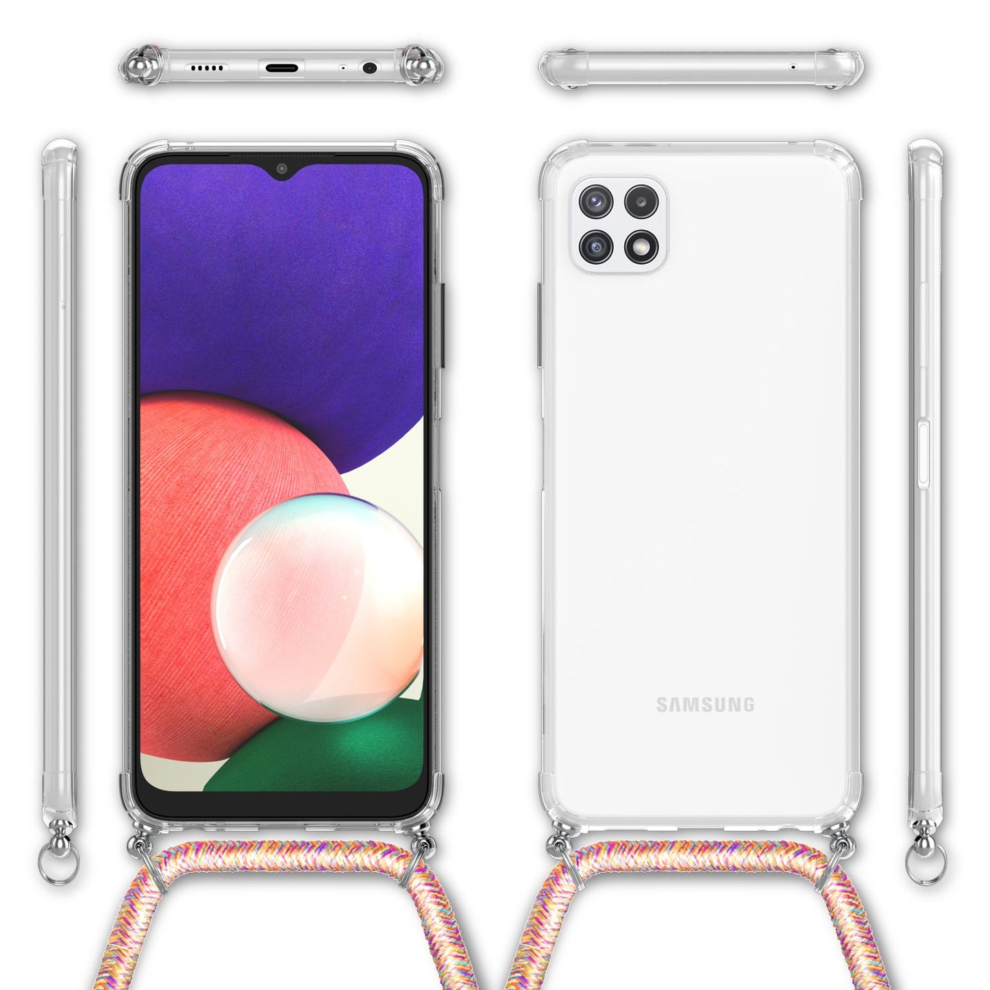 NALIA Galaxy A22 5G Transparente Hülle Mit Kette - Kompatibel, TPU Material, Robuste Schutzhülle