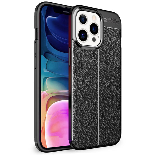 Husă NALIA cu aspect de piele pentru iPhone 13 Pro Max, carcasă din silicon negru, anti-amprentă, antiderapantă, rezistentă la zgârieturi