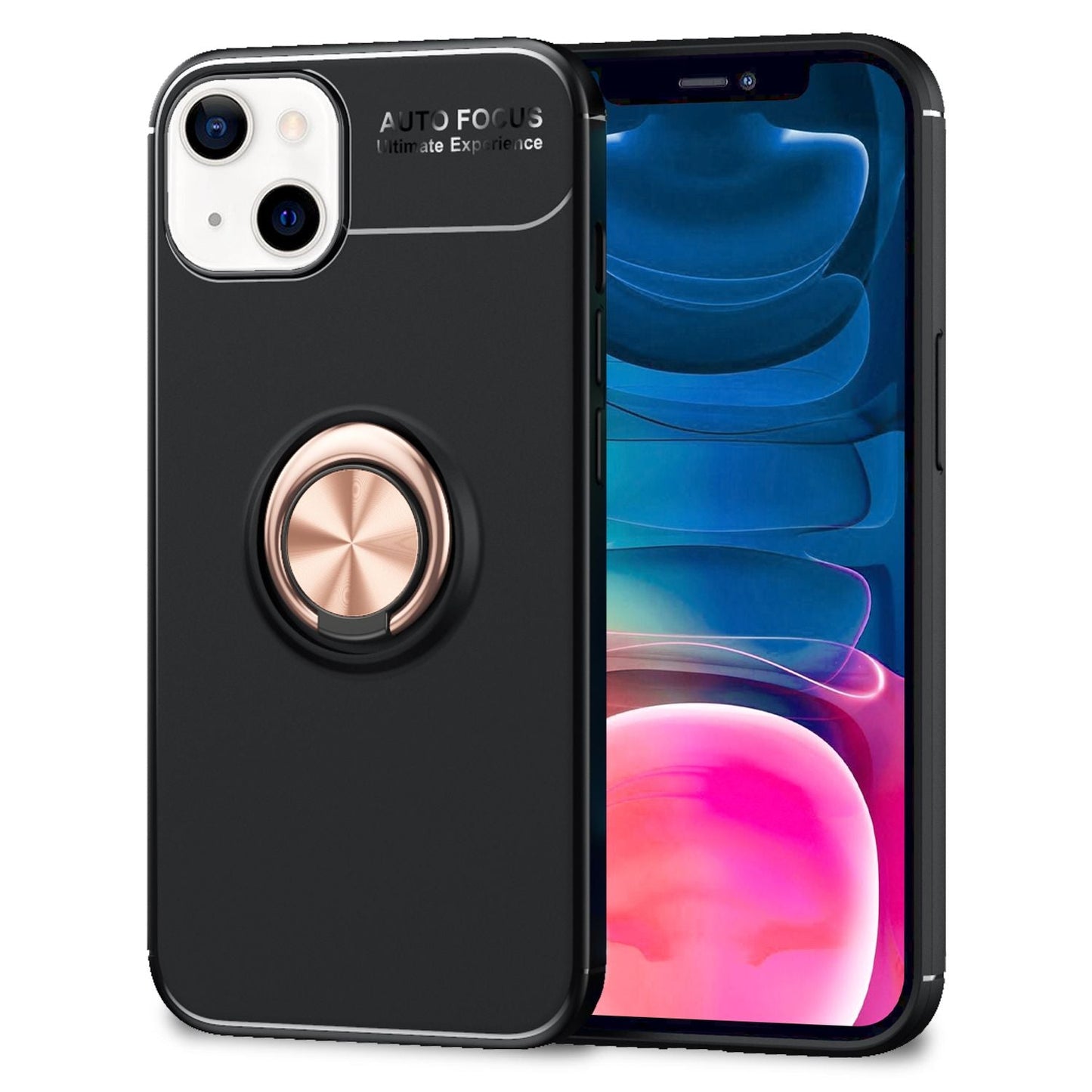 Husă NALIA Grip360 neagră cu inel de susținere la 360° și suport - Compatibilă cu iPhone 13 Mini, ușoară, compactă