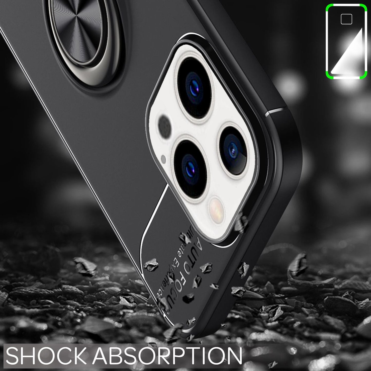 NALIA Schwarze Handy Hülle für iPhone 13 Pro Max, 360° Ring Case Kickstand Cover