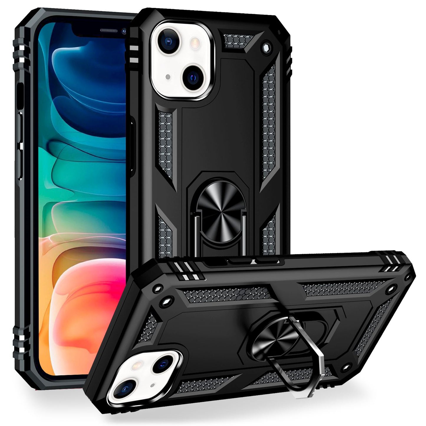 NALIA Ring Hülle für iPhone 13, Hard Case mit Silikon Bumper Cover Handyhülle