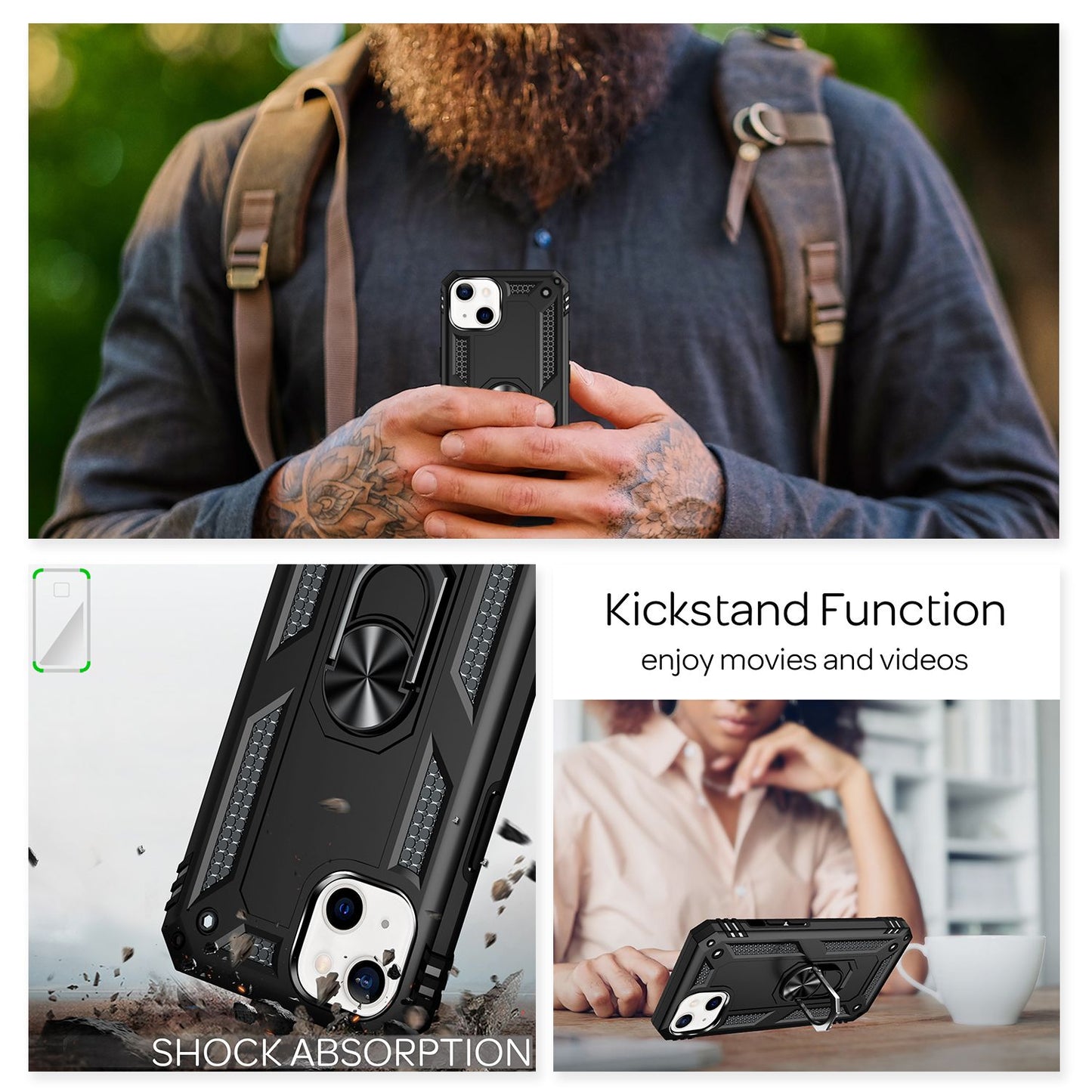 NALIA Ring Hülle für iPhone 13, Hard Case mit Silikon Bumper Cover Handyhülle