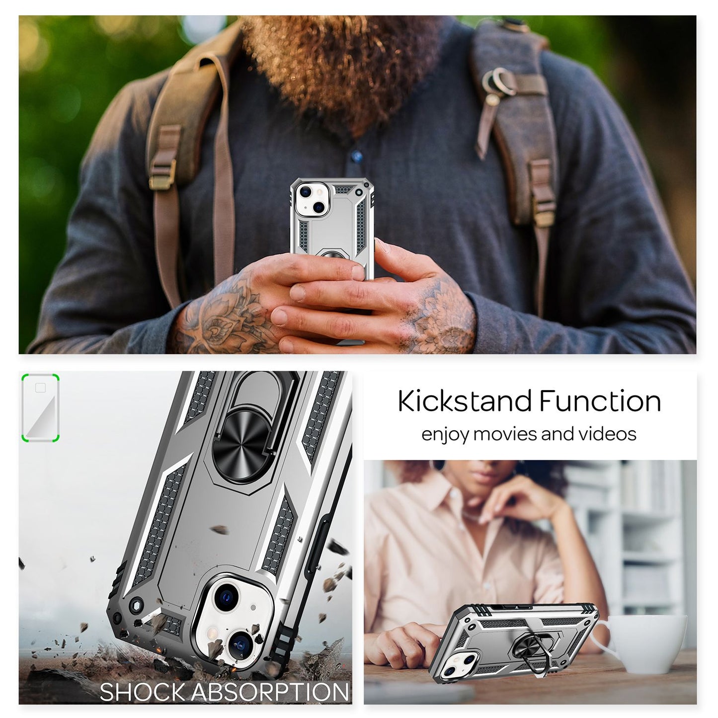 NALIA Ring Hülle für iPhone 13, Hard Case mit Silikon Bumper Cover Handyhülle