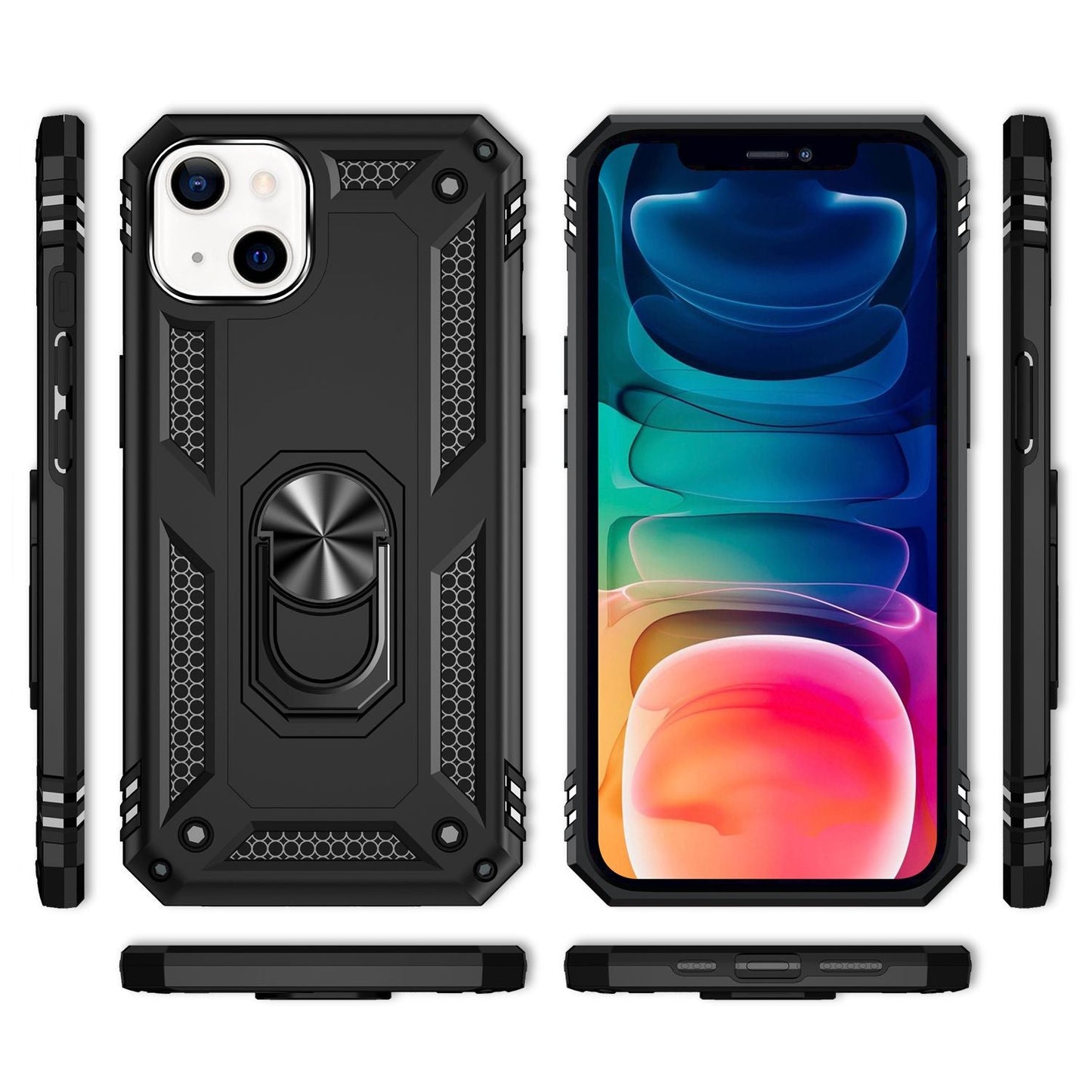 NALIA Ring Hülle für iPhone 13, Hard Case mit Silikon Bumper Cover Handyhülle