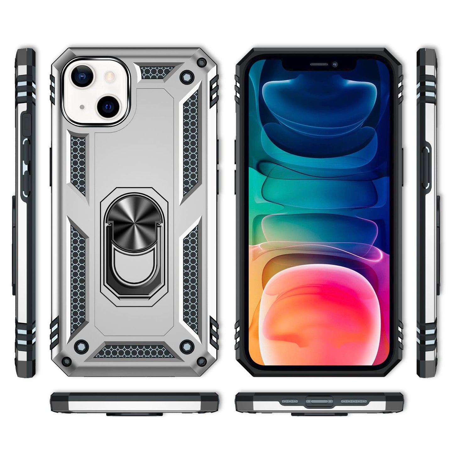 NALIA Ring Hülle für iPhone 13, Hard Case mit Silikon Bumper Cover Handyhülle