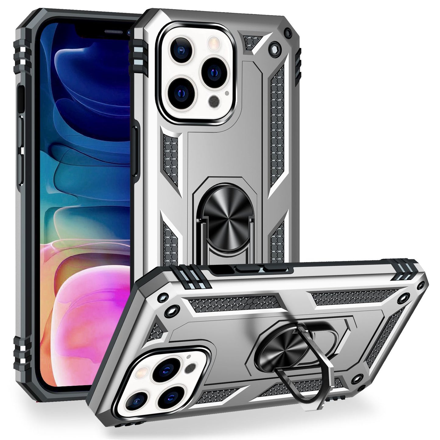 NALIA Ring Hülle für iPhone 13 Pro Max, Hard Case mit TPU Silikon Bumper Cover