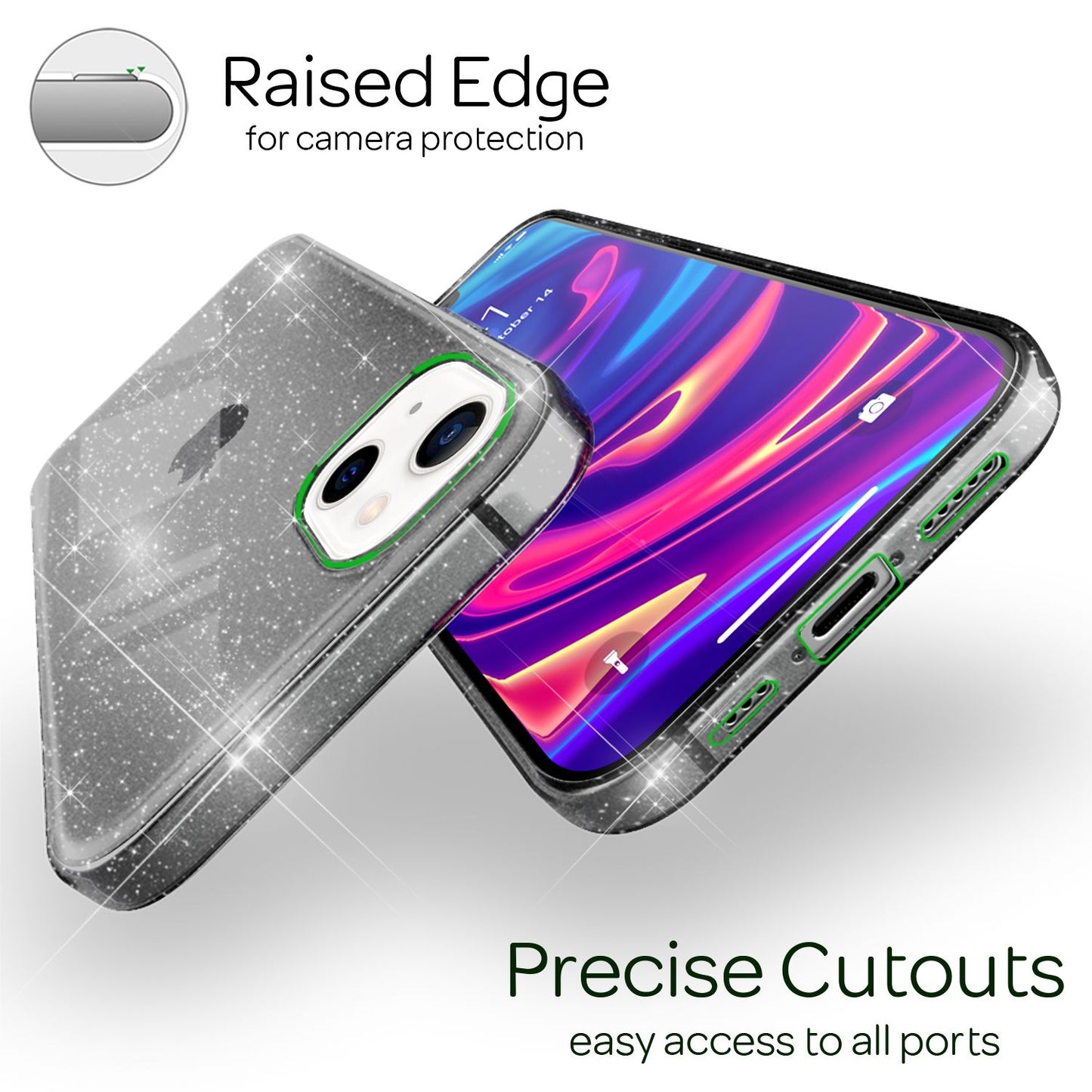 NALIA Glitzer Hülle für iPhone 13 Mini, Transparent Glitter Cover Handy Case